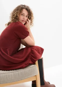 bonprix Kleider|Bekleidung·Pullover & Strickjacken|Oversized-Kleid aus Baumwoll-Musselin mandelbraun