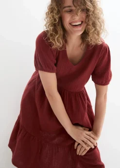 bonprix Kleider|Bekleidung·Pullover & Strickjacken|Oversized-Kleid aus Baumwoll-Musselin mandelbraun