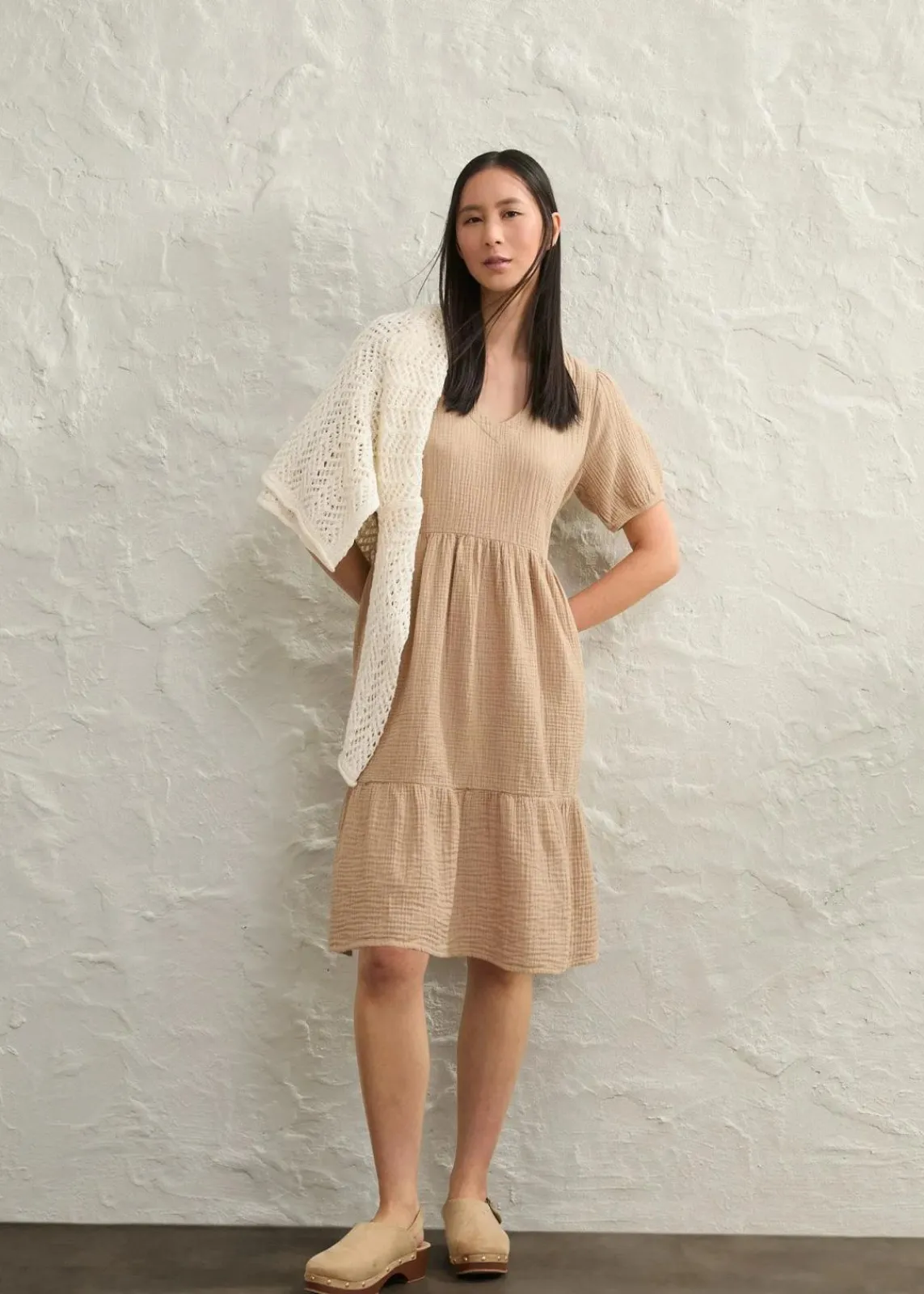 bonprix Bekleidung·Pullover & Strickjacken|Kleider|Oversized-Kleid aus Baumwoll-Musselin hellkhaki