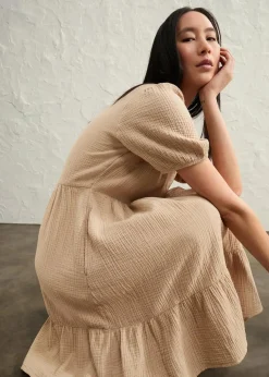 bonprix Bekleidung·Pullover & Strickjacken|Kleider|Oversized-Kleid aus Baumwoll-Musselin hellkhaki