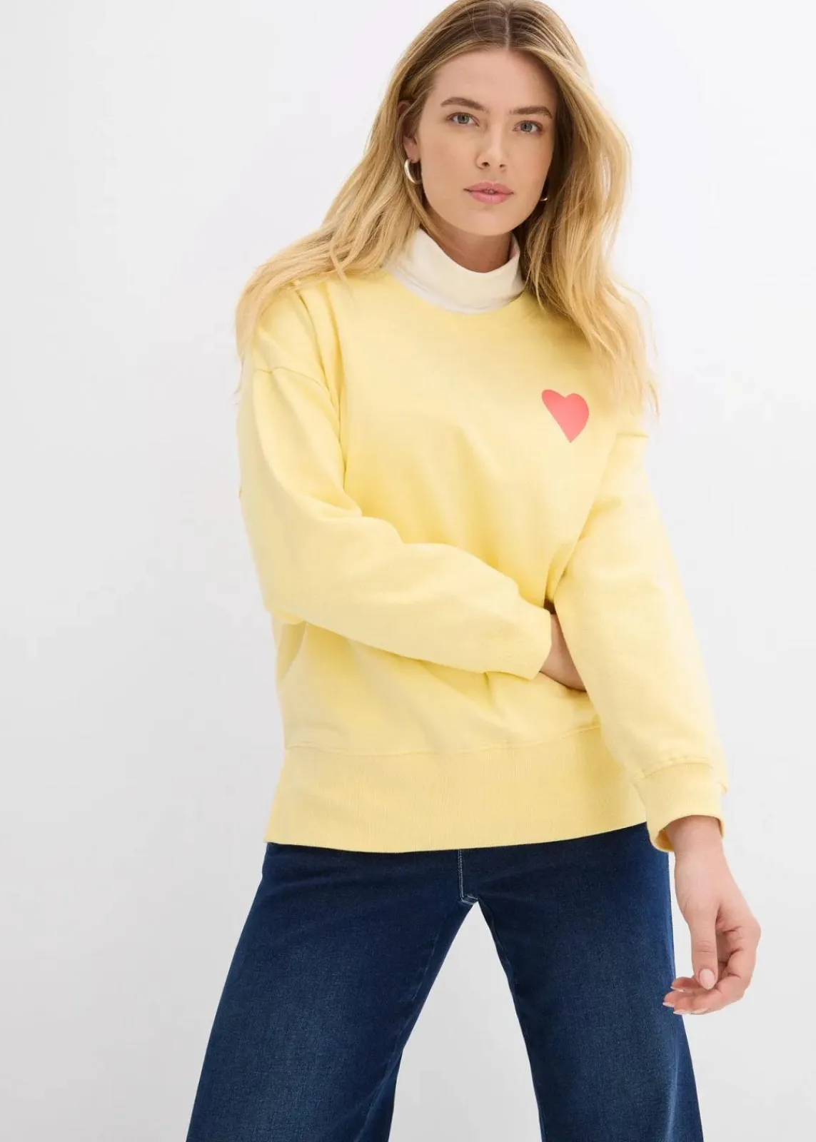 bonprix Sweat|Bekleidung·Blusen & Tuniken|Oversized-Sweatshirt aus Bio-Baumwolle hellgelb/helllachs