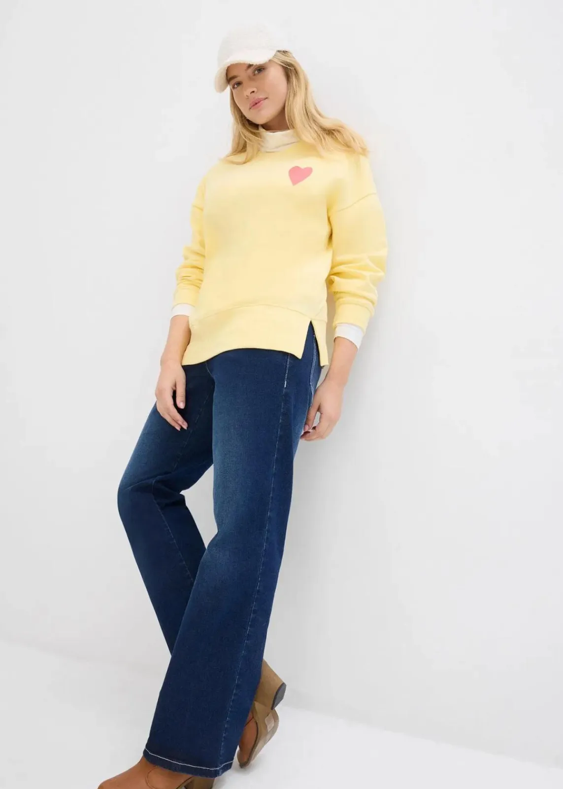 bonprix Sweat|Bekleidung·Blusen & Tuniken|Oversized-Sweatshirt aus Bio-Baumwolle hellgelb/helllachs