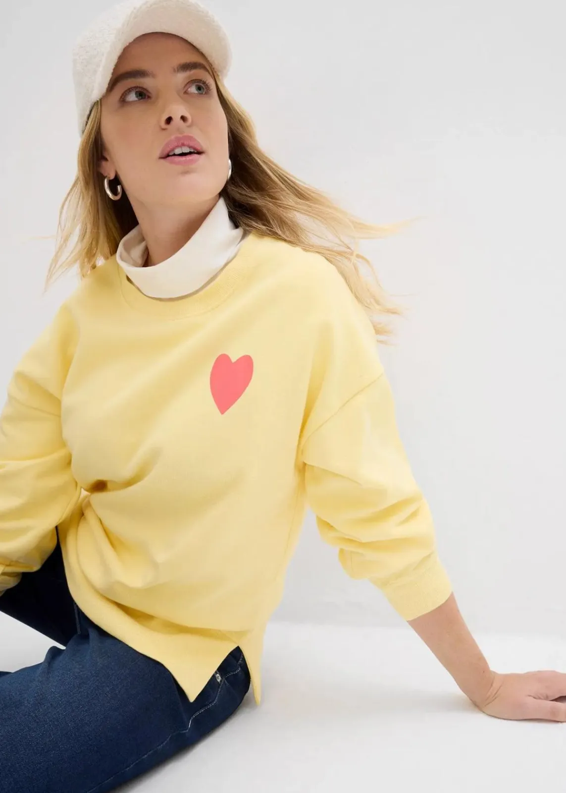 bonprix Sweat|Bekleidung·Blusen & Tuniken|Oversized-Sweatshirt aus Bio-Baumwolle hellgelb/helllachs