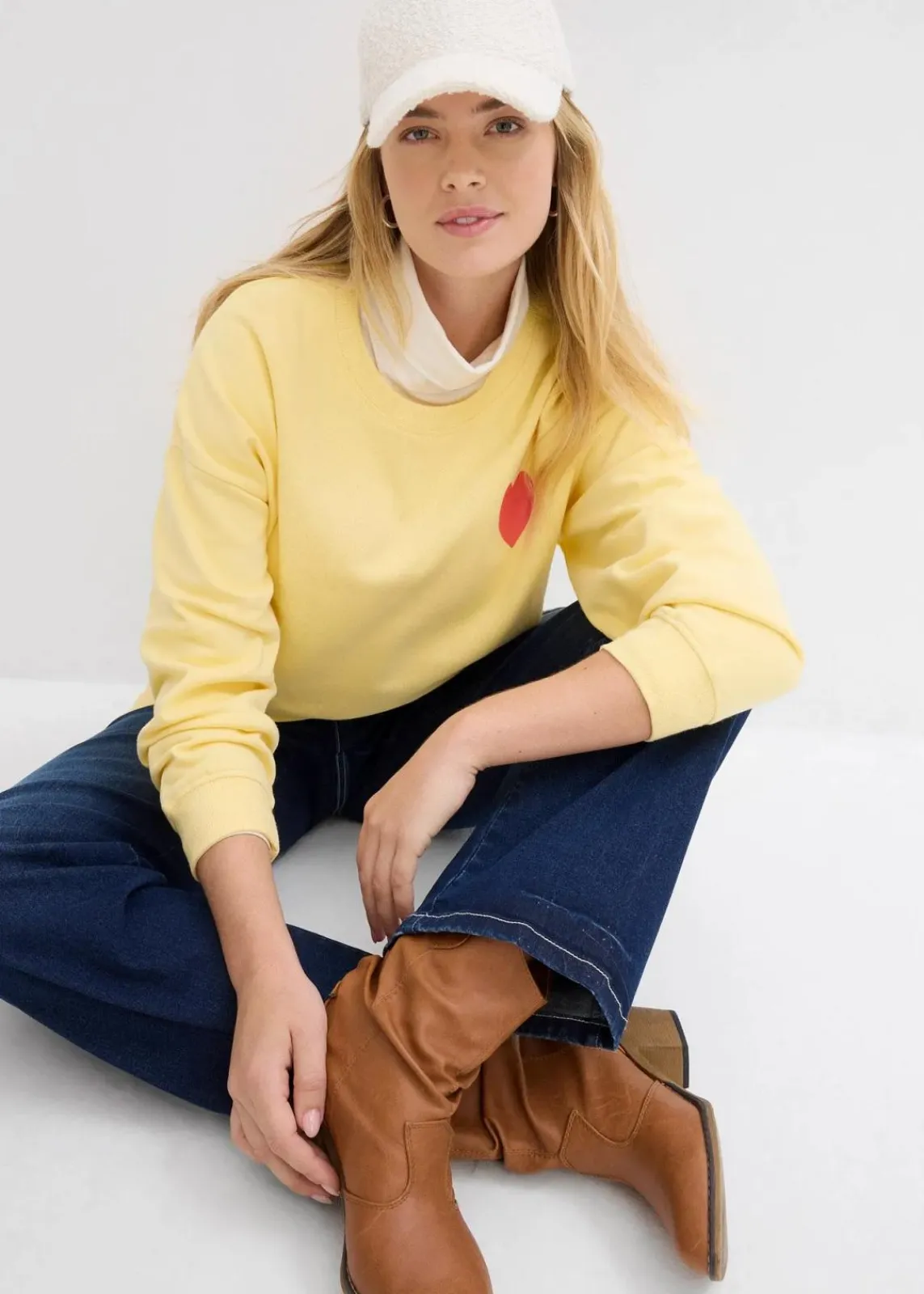 bonprix Sweat|Bekleidung·Blusen & Tuniken|Oversized-Sweatshirt aus Bio-Baumwolle hellgelb/helllachs