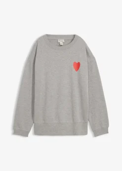 bonprix Bekleidung·Blusen & Tuniken|Sweat|Oversized-Sweatshirt aus Bio-Baumwolle hellgrau meliert/erdbeere