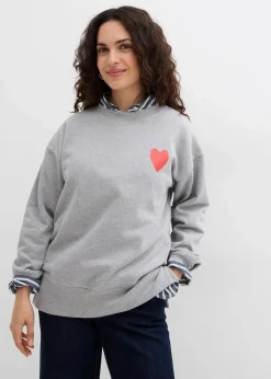 bonprix Bekleidung·Blusen & Tuniken|Sweat|Oversized-Sweatshirt aus Bio-Baumwolle hellgrau meliert/erdbeere