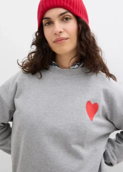 bonprix Bekleidung·Blusen & Tuniken|Sweat|Oversized-Sweatshirt aus Bio-Baumwolle hellgrau meliert/erdbeere