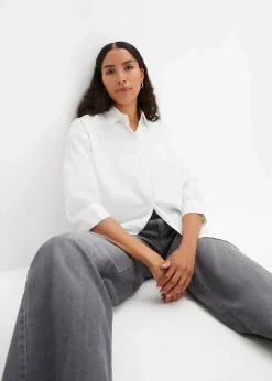 bonprix Bekleidung·Jacken & Mäntel|Blusen & Tuniken|Oversize-Hemd aus Baumwolle mit 3/4 Arm weiß