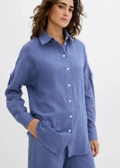 bonprix Blusen & Tuniken|Zweiteiler & Sets|Oversize-Hemd aus luftigem Musselin jeansblau