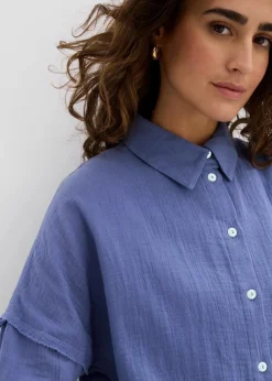 bonprix Blusen & Tuniken|Zweiteiler & Sets|Oversize-Hemd aus luftigem Musselin jeansblau