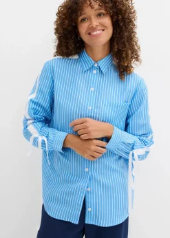 bonprix Bekleidung·Jacken & Mäntel|Nachhaltigere Materialien|Oversize-Hemd aus reiner Bio-Baumwolle mittelblau/weiß gestreift
