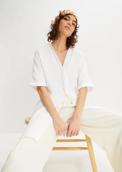 bonprix Bekleidung·Jacken & Mäntel|Blusen & Tuniken|Oversize-Longbluse aus softem Musselin weiß