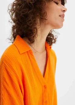 bonprix Blusen & Tuniken|Bekleidung·Jacken & Mäntel|Oversize-Longbluse aus softem Musselin kürbisorange