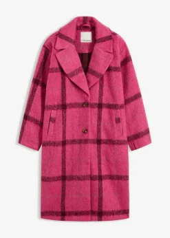 bonprix Bekleidung·Hosen|Jacken & Mäntel|Oversize-Mantel in Wolloptik pink/bordeaux kariert