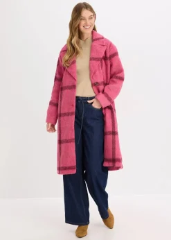 bonprix Bekleidung·Hosen|Jacken & Mäntel|Oversize-Mantel in Wolloptik pink/bordeaux kariert