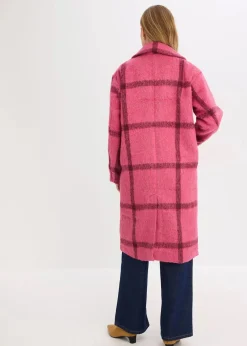 bonprix Bekleidung·Hosen|Jacken & Mäntel|Oversize-Mantel in Wolloptik pink/bordeaux kariert