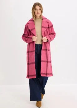 bonprix Bekleidung·Hosen|Jacken & Mäntel|Oversize-Mantel in Wolloptik pink/bordeaux kariert