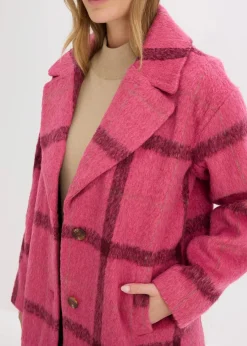 bonprix Bekleidung·Hosen|Jacken & Mäntel|Oversize-Mantel in Wolloptik pink/bordeaux kariert