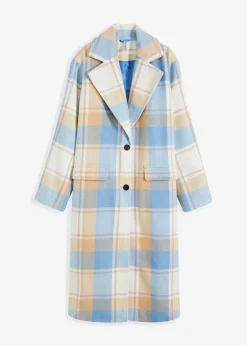 bonprix Bekleidung·Hosen|Jacken & Mäntel|Oversize-Mantel n Wolloptik brilliantblau/wollweiß/latte macchiato/rosenholz kariert