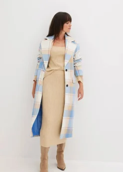 bonprix Bekleidung·Hosen|Jacken & Mäntel|Oversize-Mantel n Wolloptik brilliantblau/wollweiß/latte macchiato/rosenholz kariert