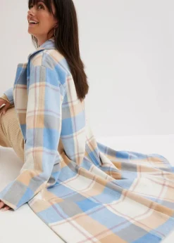 bonprix Bekleidung·Hosen|Jacken & Mäntel|Oversize-Mantel n Wolloptik brilliantblau/wollweiß/latte macchiato/rosenholz kariert