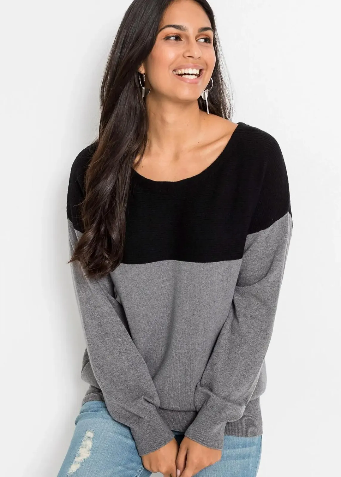 bonprix Bekleidung·Umstandsmode|Bekleidung·Jeans|Oversize-Pullover schwarz/grau meliert