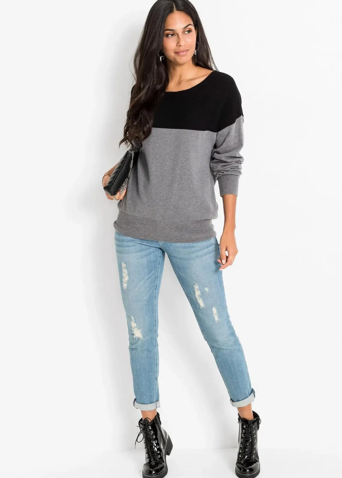 bonprix Bekleidung·Umstandsmode|Bekleidung·Jeans|Oversize-Pullover schwarz/grau meliert