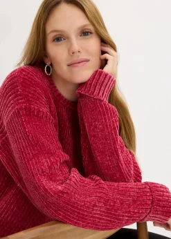 bonprix Strickmode|Nachhaltigere Materialien|Oversize-Pullover aus weichem Chenille beerenrot