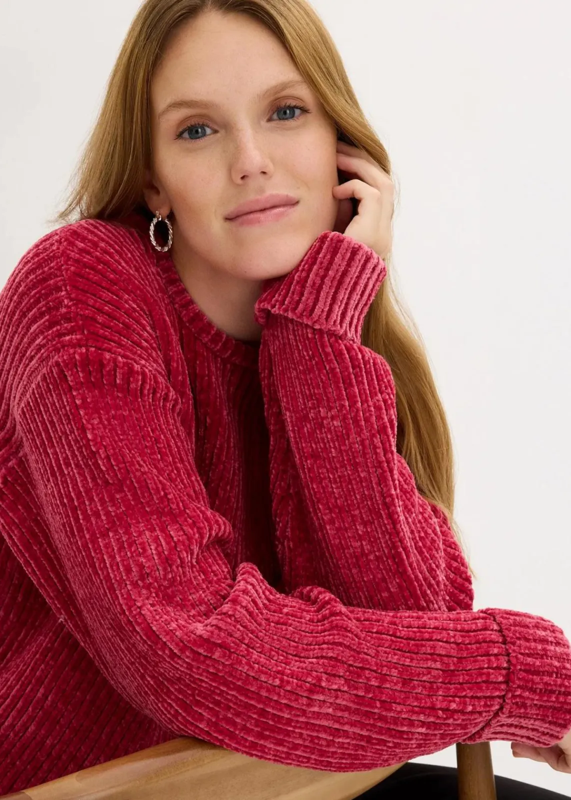 bonprix Strickmode|Nachhaltigere Materialien|Oversize-Pullover aus weichem Chenille beerenrot