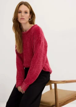 bonprix Strickmode|Nachhaltigere Materialien|Oversize-Pullover aus weichem Chenille beerenrot