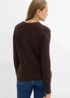 bonprix Bekleidung·Umstandsmode|Pullover & Strickjacken|Oversize-Pullover aus Zopfstrick dunkelbraun
