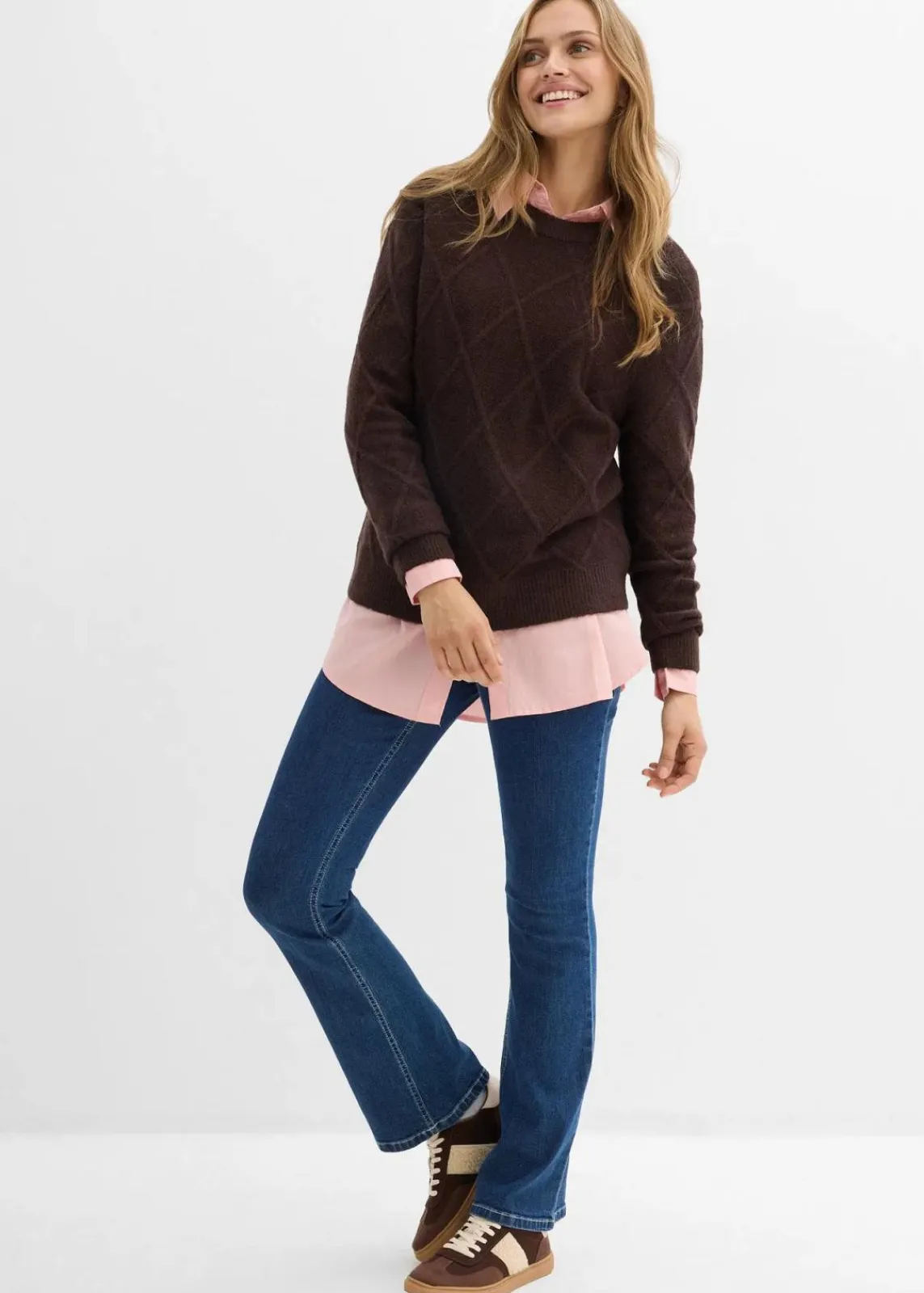 bonprix Bekleidung·Umstandsmode|Pullover & Strickjacken|Oversize-Pullover aus Zopfstrick dunkelbraun