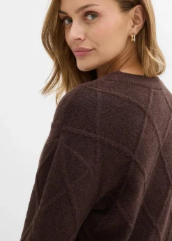 bonprix Bekleidung·Umstandsmode|Pullover & Strickjacken|Oversize-Pullover aus Zopfstrick dunkelbraun