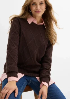 bonprix Bekleidung·Umstandsmode|Pullover & Strickjacken|Oversize-Pullover aus Zopfstrick dunkelbraun