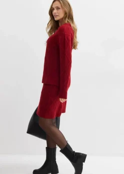 bonprix Bekleidung·Umstandsmode|Pullover & Strickjacken|Oversize-Pullover aus Zopfstrick abendrot