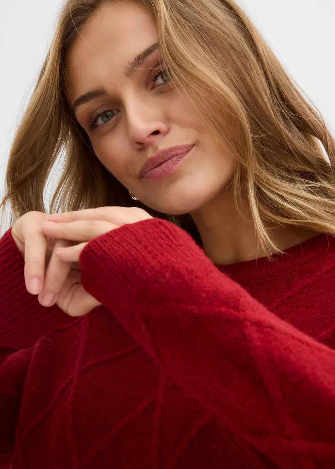 bonprix Bekleidung·Umstandsmode|Pullover & Strickjacken|Oversize-Pullover aus Zopfstrick abendrot