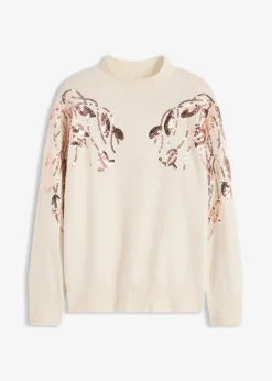 bonprix Bekleidung·Umstandsmode|Bekleidung·Jeans|Oversize-Pullover mit Pailletten creme/gold