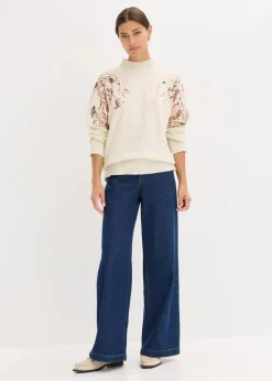 bonprix Bekleidung·Umstandsmode|Bekleidung·Jeans|Oversize-Pullover mit Pailletten creme/gold