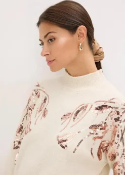 bonprix Bekleidung·Umstandsmode|Bekleidung·Jeans|Oversize-Pullover mit Pailletten creme/gold