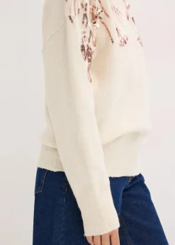 bonprix Bekleidung·Umstandsmode|Bekleidung·Jeans|Oversize-Pullover mit Pailletten creme/gold