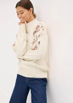 bonprix Bekleidung·Umstandsmode|Bekleidung·Jeans|Oversize-Pullover mit Pailletten creme/gold