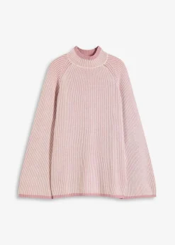 bonprix Bekleidung·Umstandsmode|Strickmode|Oversize-Pullover mit Stehkragen aschrosa meliert