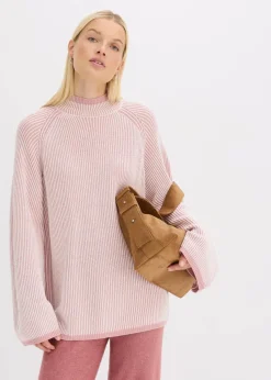 bonprix Bekleidung·Umstandsmode|Strickmode|Oversize-Pullover mit Stehkragen aschrosa meliert