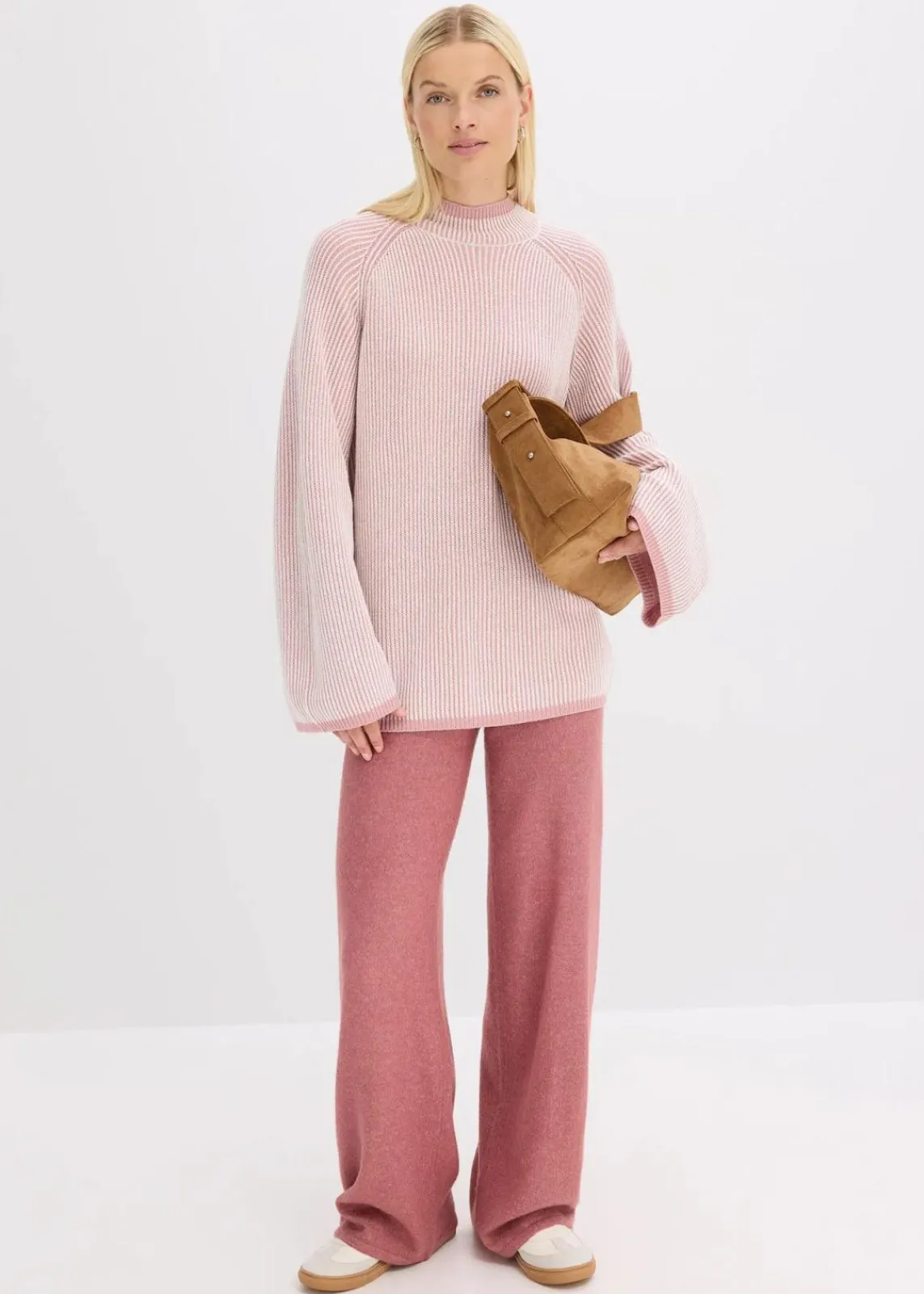 bonprix Bekleidung·Umstandsmode|Strickmode|Oversize-Pullover mit Stehkragen aschrosa meliert