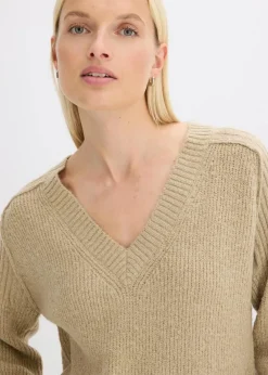 Oversize-Pullover mit V-Ausschnitt|bonprix