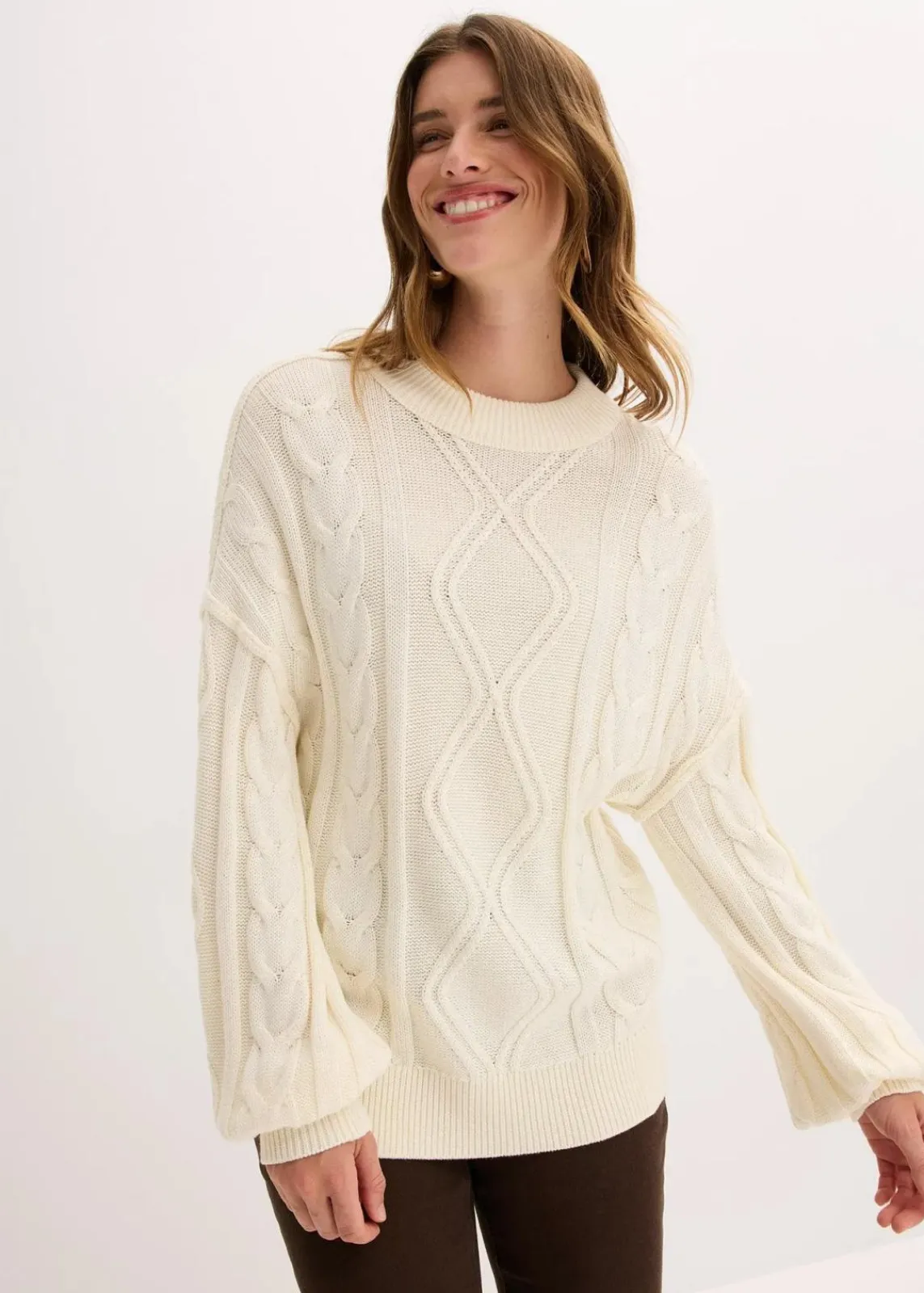 Oversize-Pullover mit Zopfmuster|bonprix Clearance