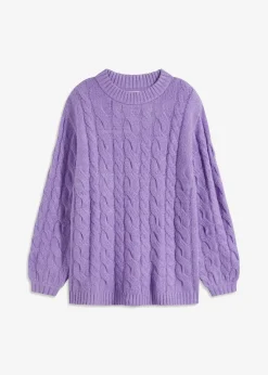 bonprix Pullover & Strickjacken|Strickmode|Oversize-Pullover mit Zopfmuster softlila
