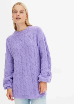 bonprix Pullover & Strickjacken|Strickmode|Oversize-Pullover mit Zopfmuster softlila