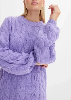 bonprix Pullover & Strickjacken|Strickmode|Oversize-Pullover mit Zopfmuster softlila