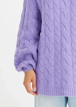 bonprix Pullover & Strickjacken|Strickmode|Oversize-Pullover mit Zopfmuster softlila